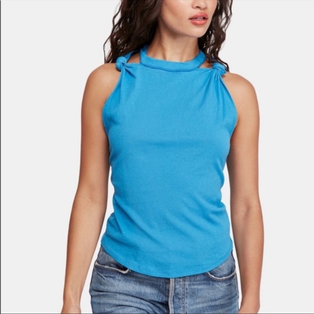 Free People The Twist Athletic Blue Tank Top